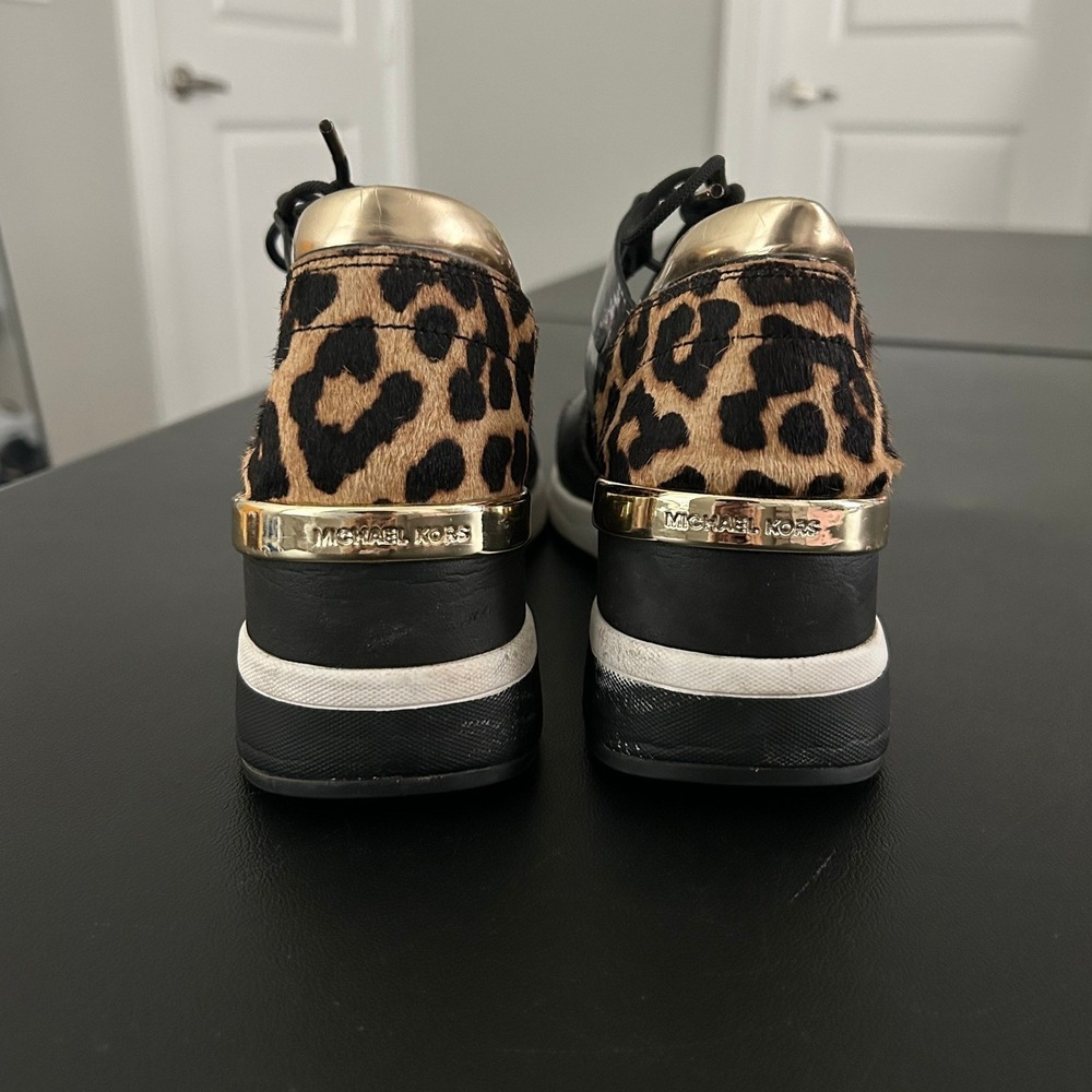 Michael Kors Felix Black Leopard Calf Hair Wedge Sneakers Shoes Womens 9M - Picture 6 of 12